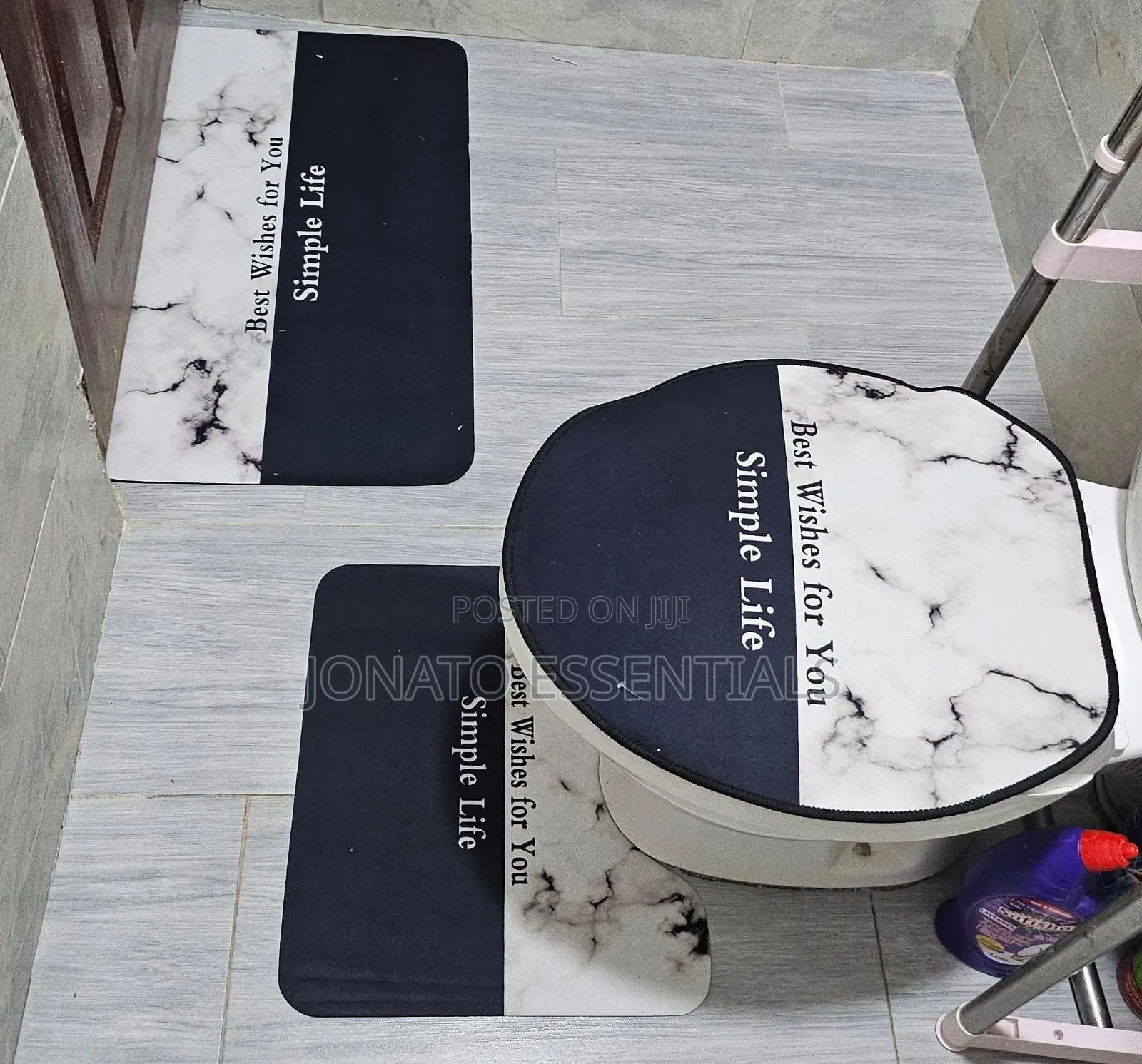 3-Piece Luxury Bathroom Mat Set Toilet Seat Cover - Soft Non-Slip