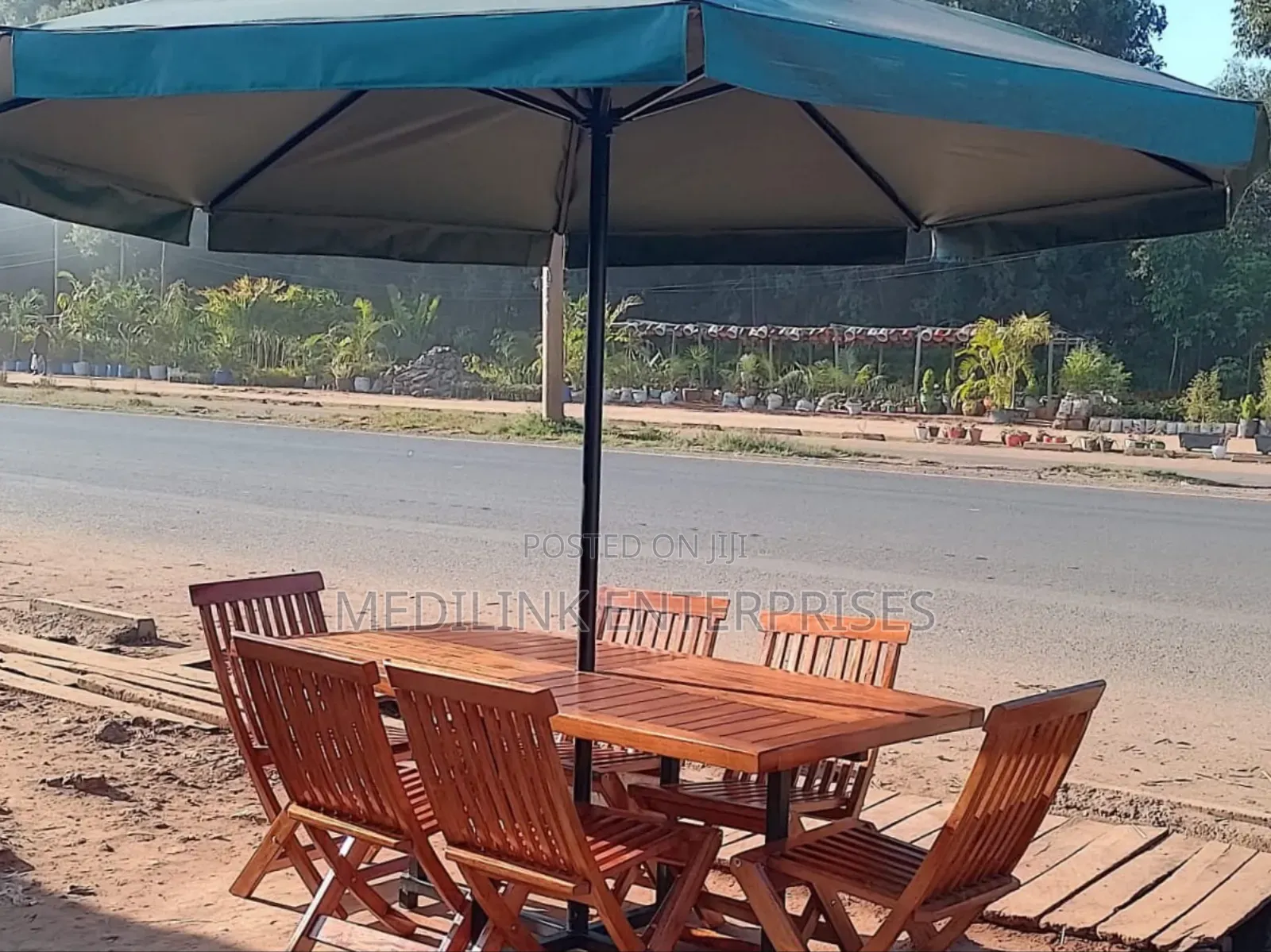 6-Foldable Chairs+Rectangular Table +Parasol and Stand