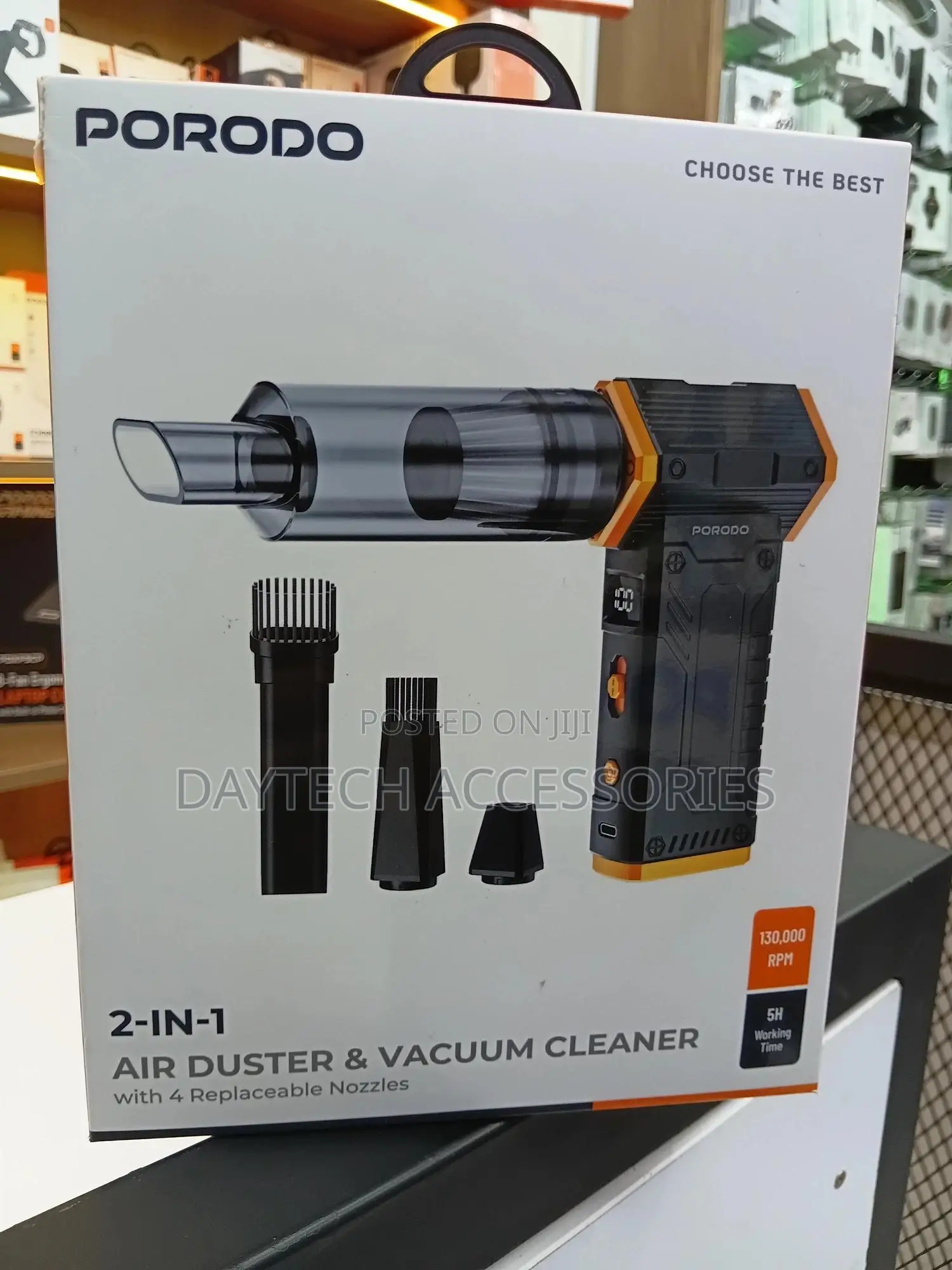 Porodo 2-in-1 Air Duster Vacuum Cleaner With 4 Replaceable Nozzles.