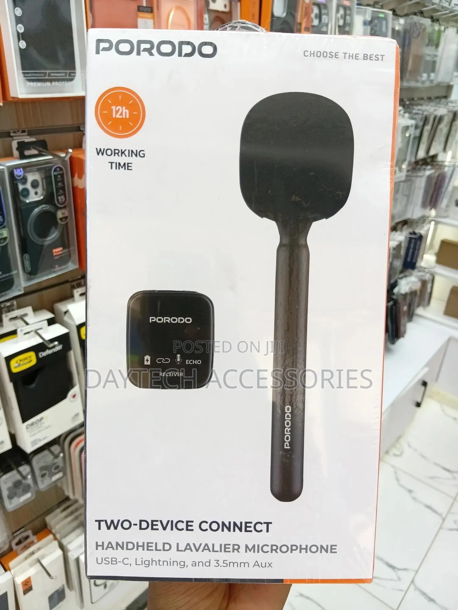 Porodo Two-Device Connect Handheld Lavalier Microphone.