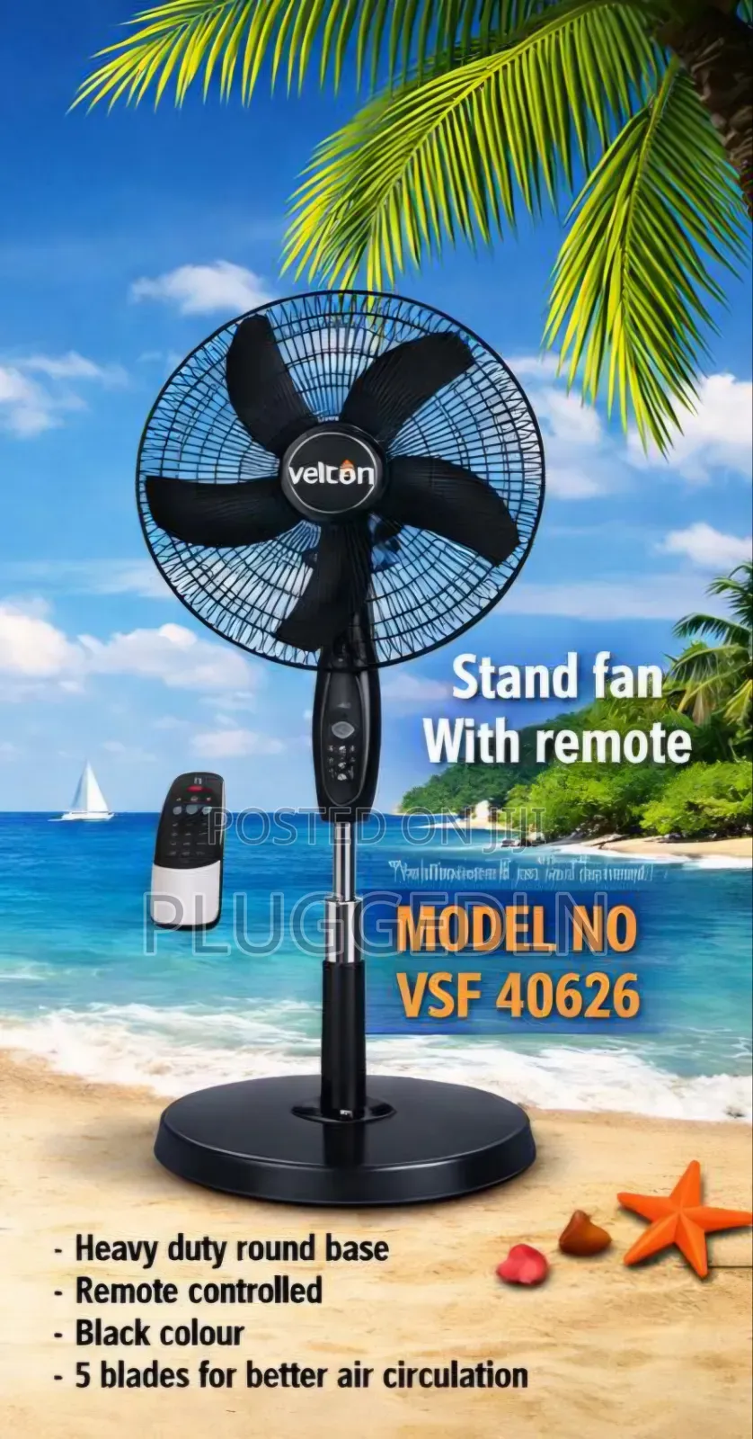 Velton 16-Inch Standing Fan With Remote Control,