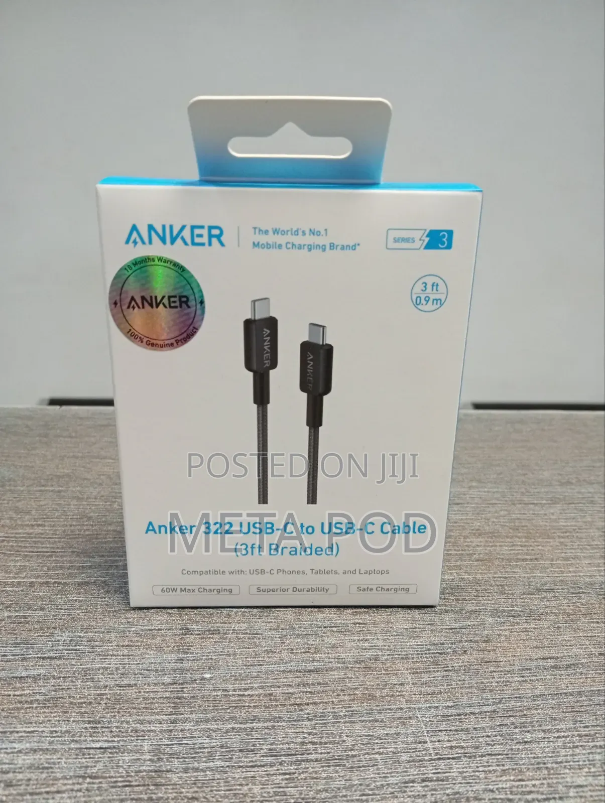 Anker 322 USB-C to USB-C 60w Cable 3ft (Braided)