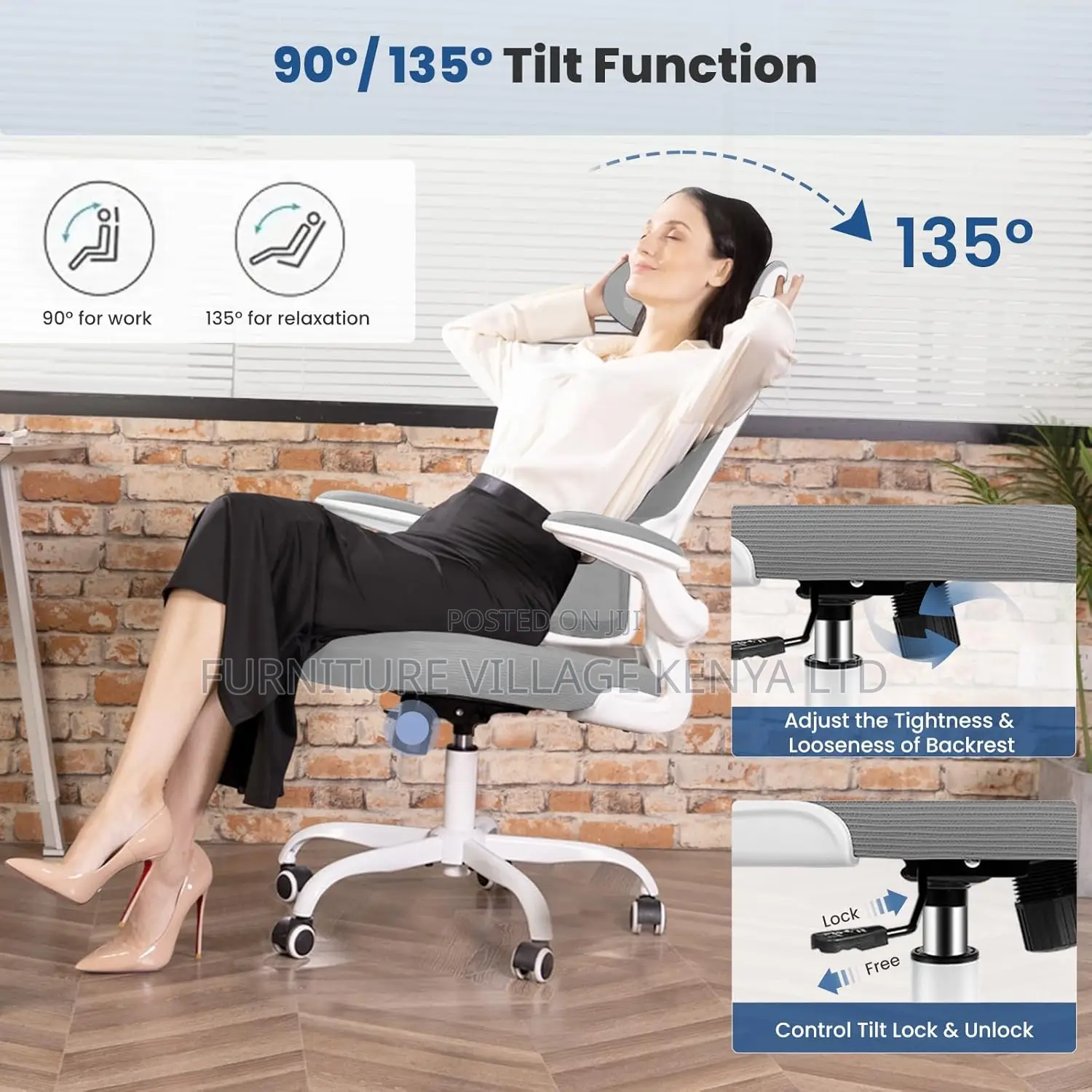 Swivel White Mesh Orthopedic Study Chair With Arms