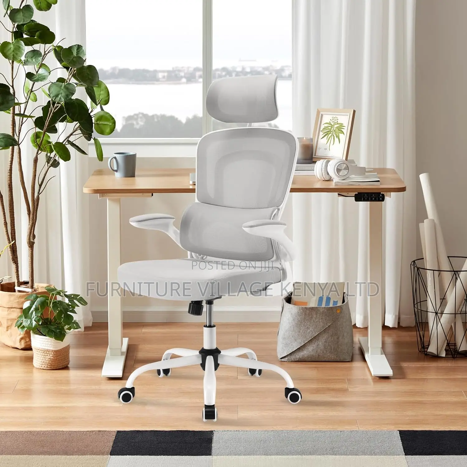 Swivel White Mesh Orthopedic Study Chair With Arms