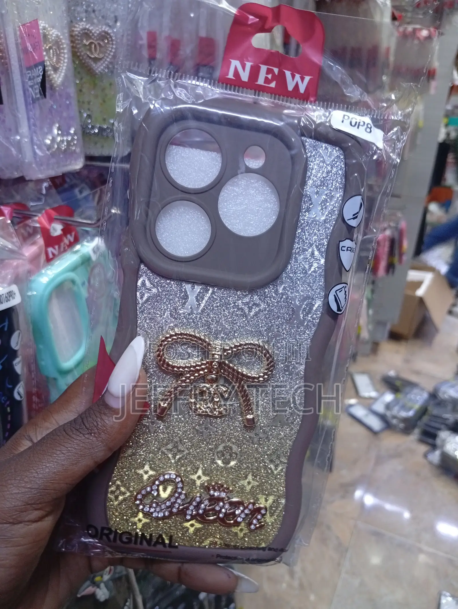 Tecno Pop 8 Luxury Glitter Phone Case Featuring a 3d Rhinestone Bow