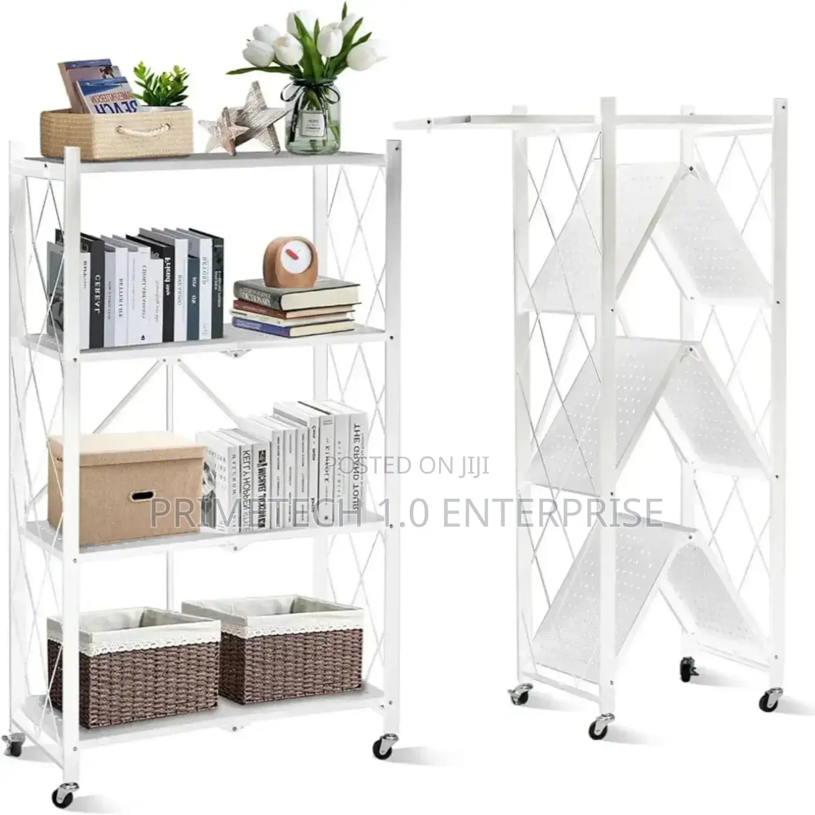 White Kitchen Rack Foldable With Wheels -5layer