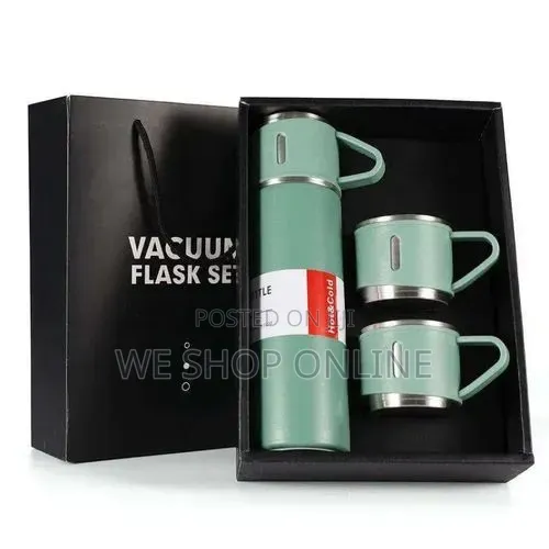 Stainless Steel Vacuum Flask Insulated 500ml With 2 Cups, Leak Proof.