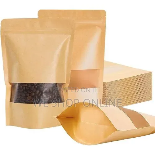 9*14cm, 50pcs Resealable Kraft Bags With Window Stand Up Ziplock Seal