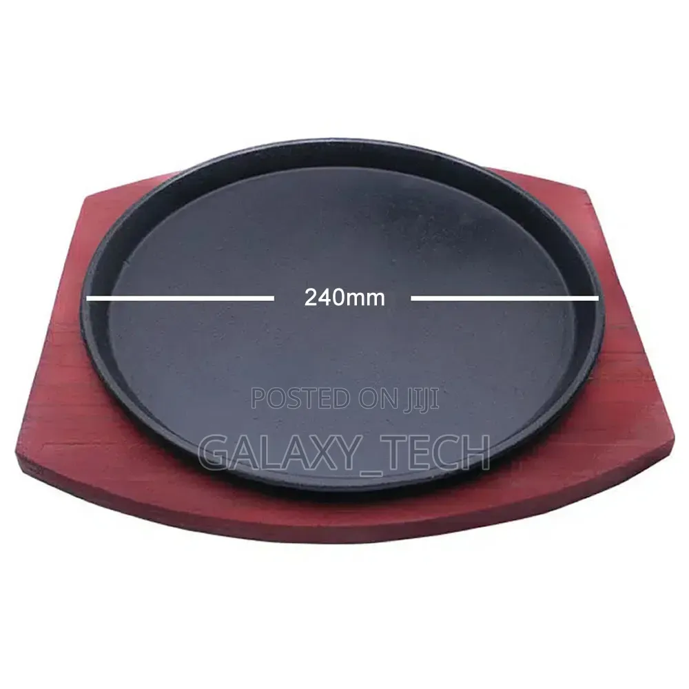 Cast Iron Hot Sizzling Plate + Wooden Tray
