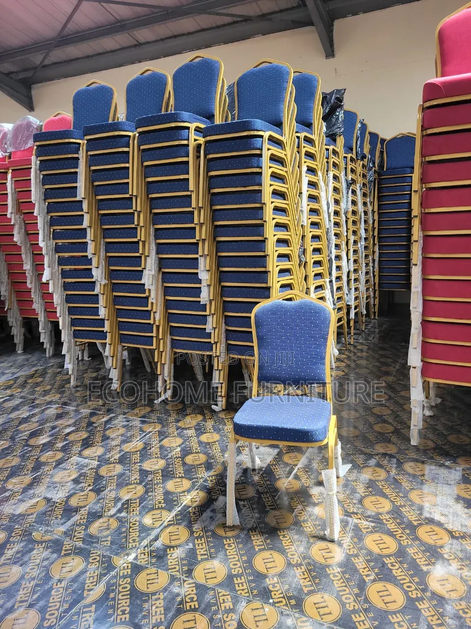 Meeting Chair ; Blue Banquet Chairs With Golds Stud Legs