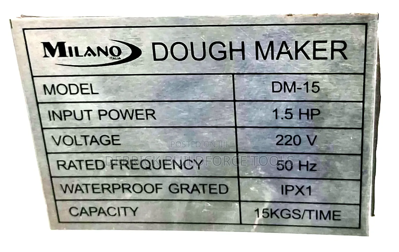 Dm-15 Milano Italia Dough Maker Capacity 15kgs/Hr