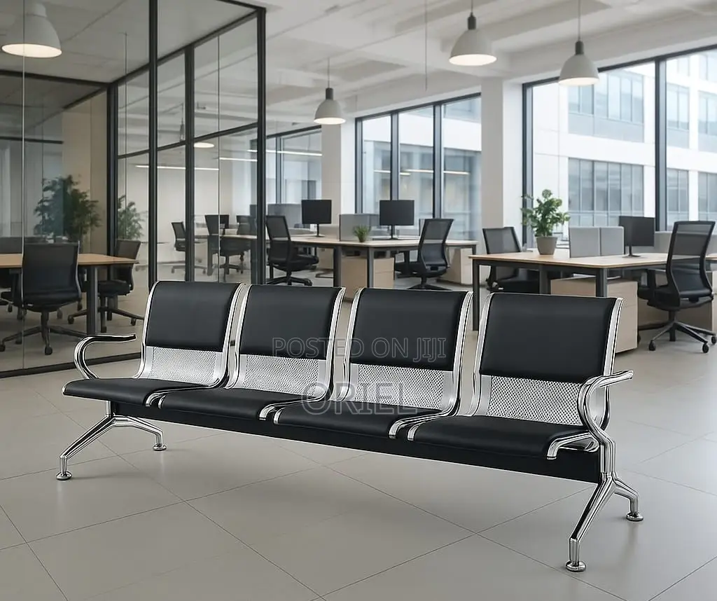 Office Lobby Waiting Bench : 4-Seater Padded Waiting Bench