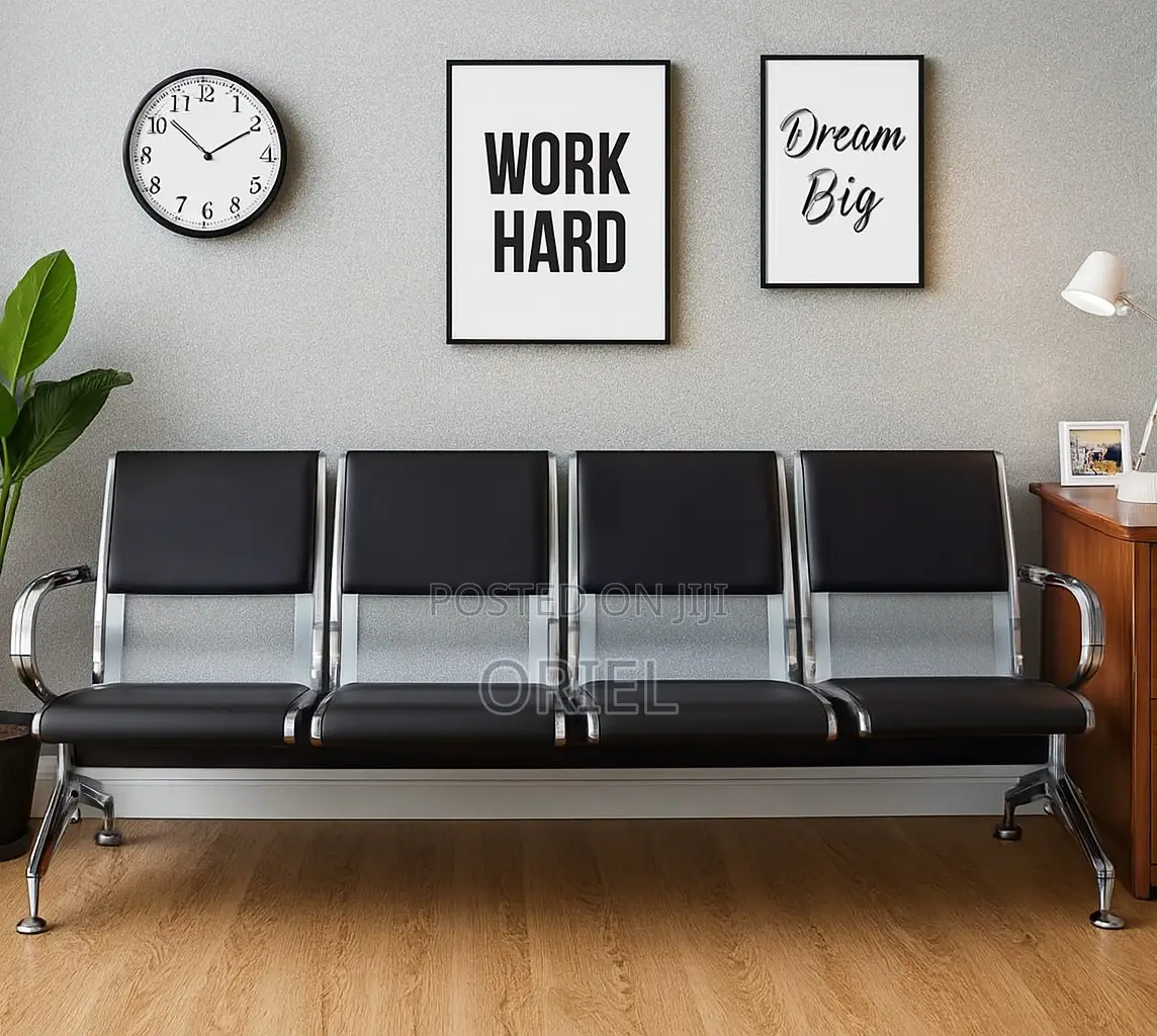 Office Lobby Waiting Bench : 4-Seater Padded Waiting Bench