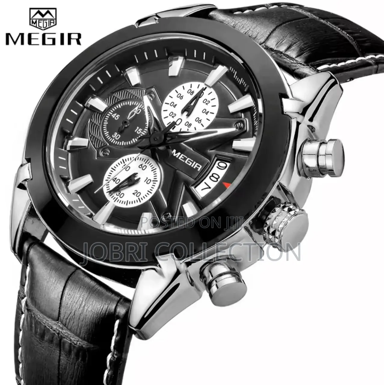 Megir Chronograph Black Leather Straps Gents Watch