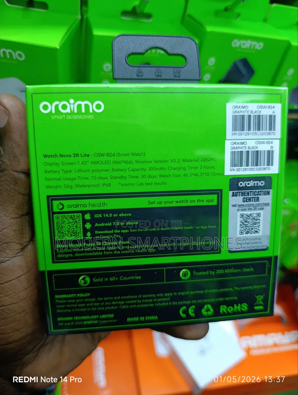 Oraimo Watch Nova 2r Lite 1.43" Amoled 30-Day Standby Smart Watch