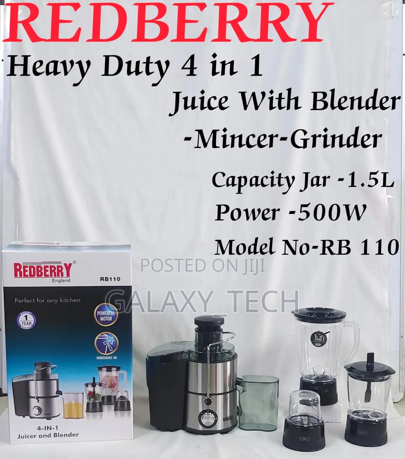 Redberry 4 in One Juicer 500w
