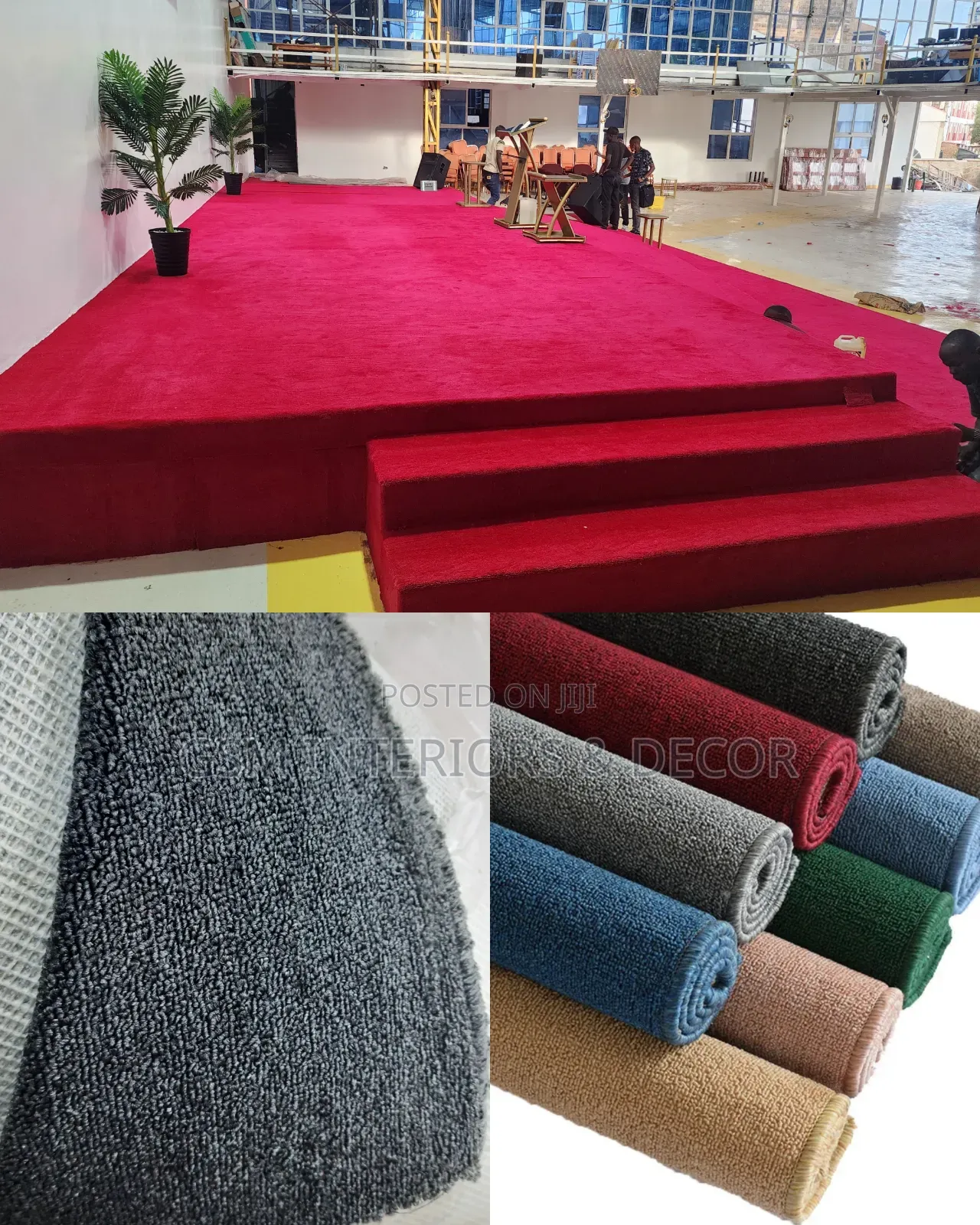 Wall to Wall Red Office Carpets With Antislip Wooven Top