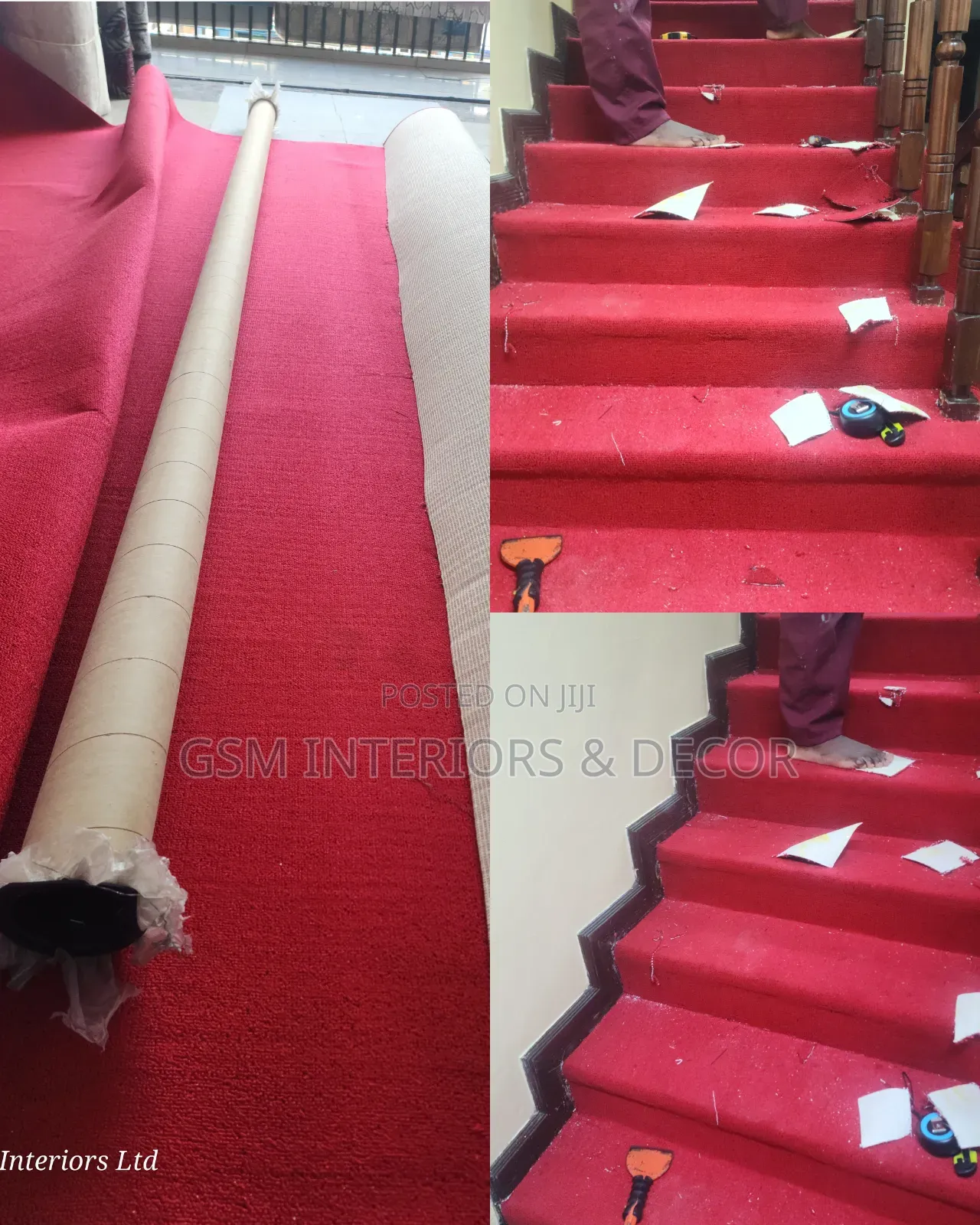Wall to Wall Red Carpets for Flat Room and Acessnding Staircase