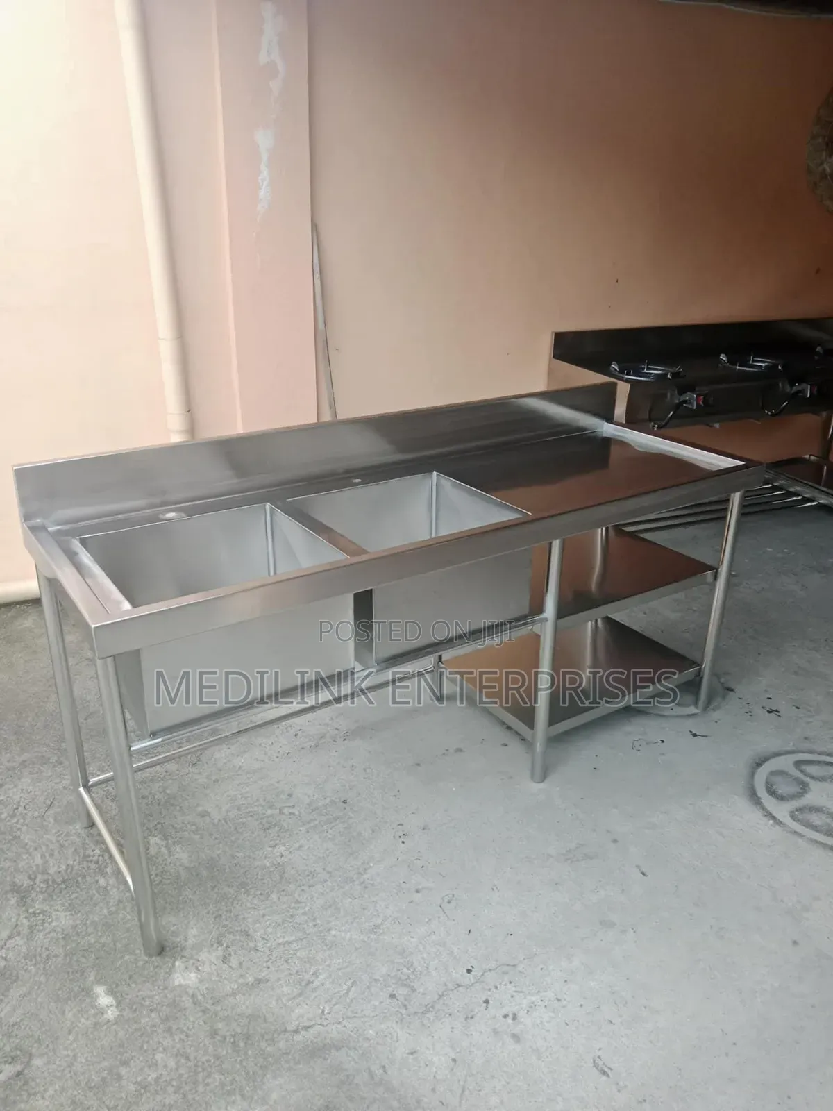 Sink With Two Bowls and a Storage Area