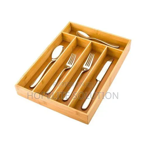 33x24x4cm Dining 5 Slot Bamboo Cutlery Organizer