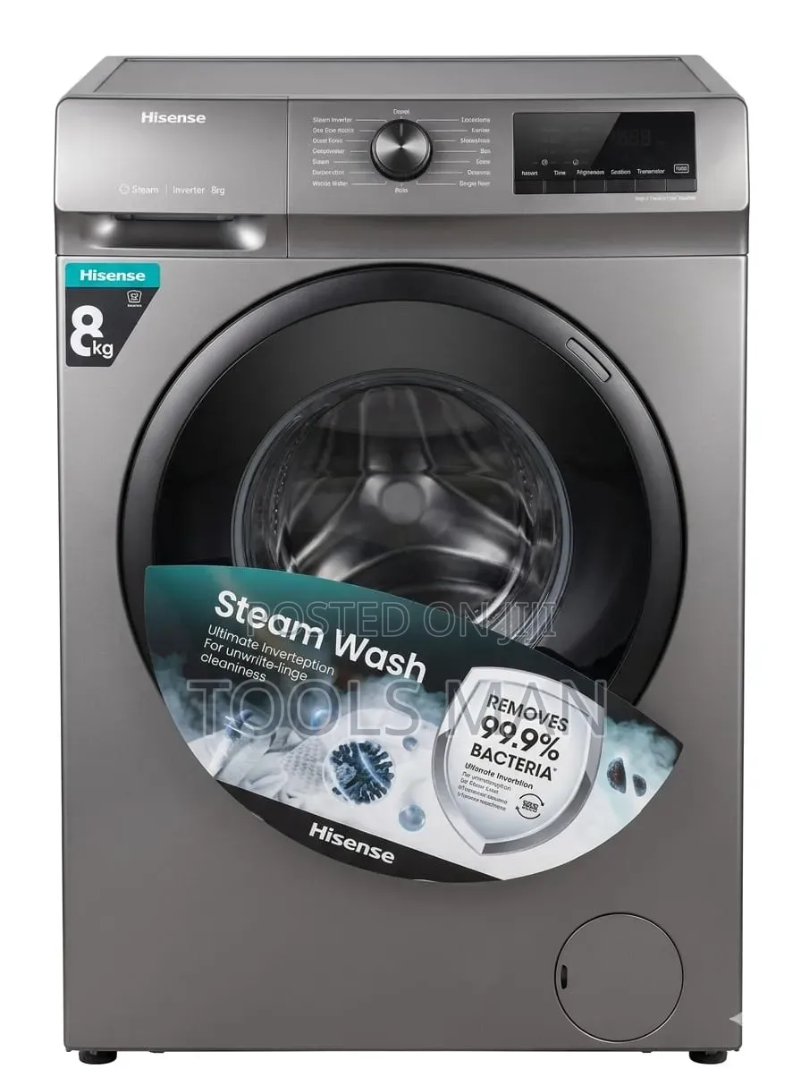 Hisense 8kg Front Load Washing Machine Steam Wash Inverter.