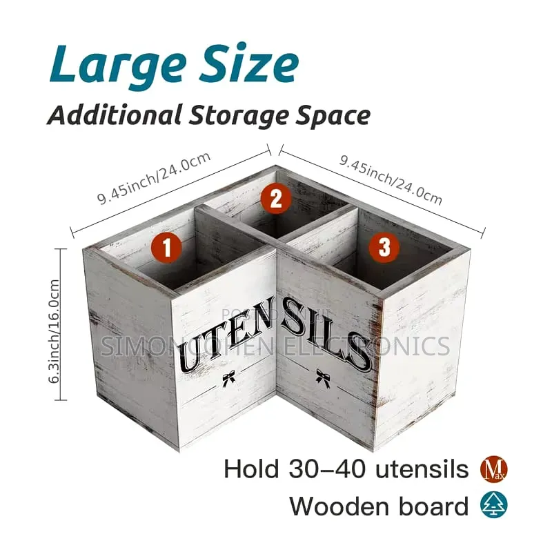 Wooden Kitchen Utensils/Cutlery Holder With a White Rustic Finish