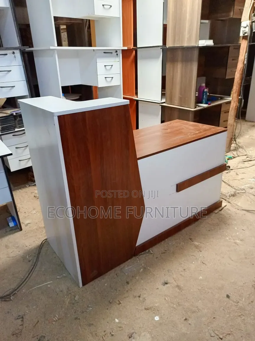 Brown and White Receptionist Desk