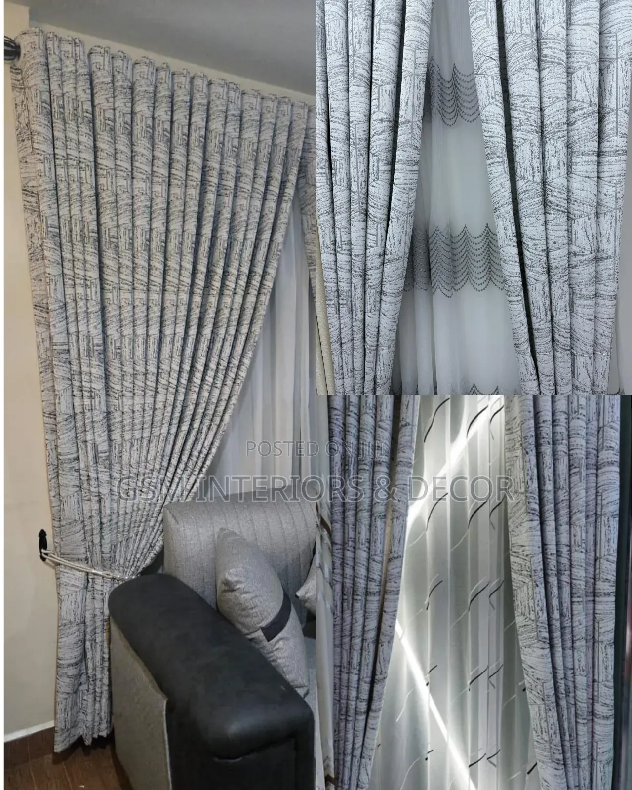 Black and White Curtains With Multiple Gathers