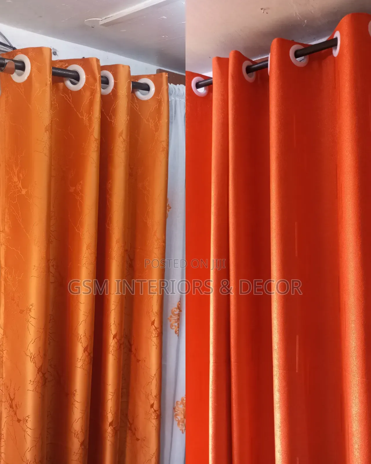 Orange Coloured Curtains With White Eyeletes