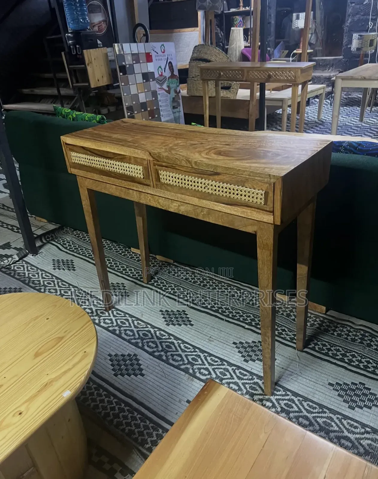 Light Wooden Mango Emblem Console Tables