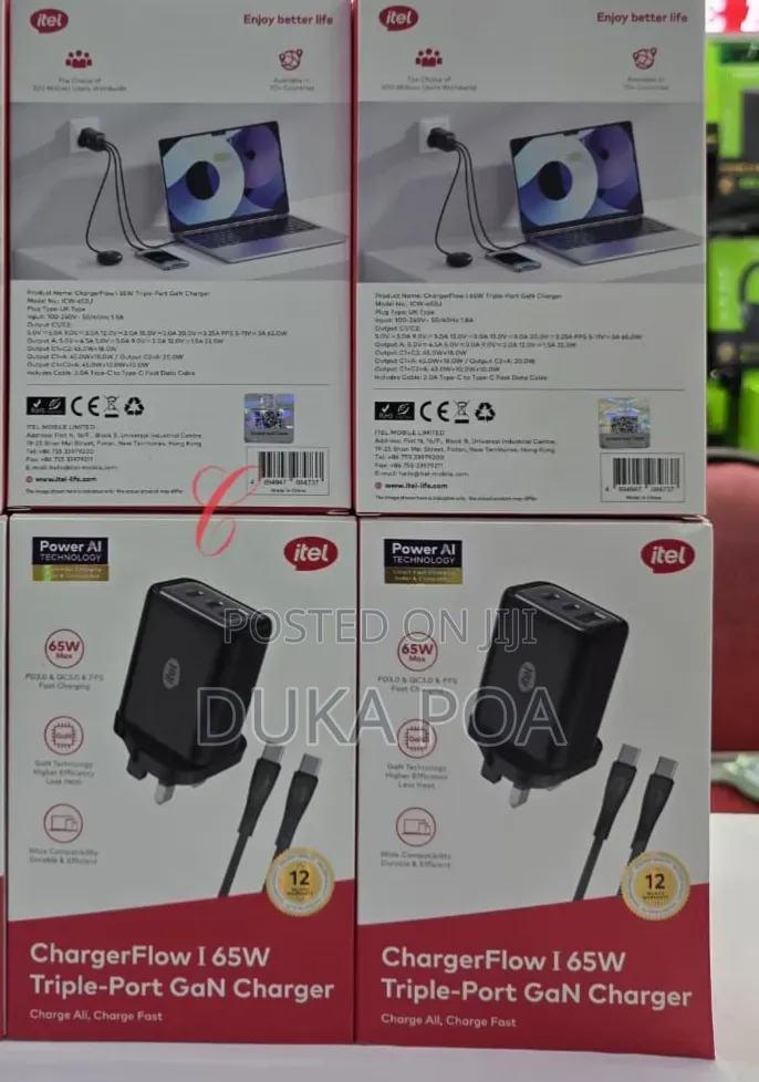 Itel 65w Charger Tripple Port Gan Charger