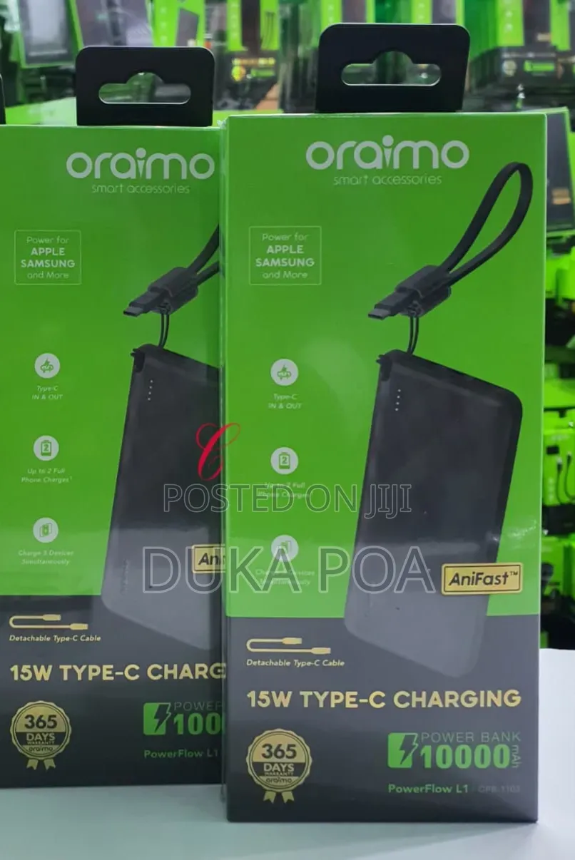 Oraimo Powerbank 15w 10000mah Power Bank With Detachable C Cable