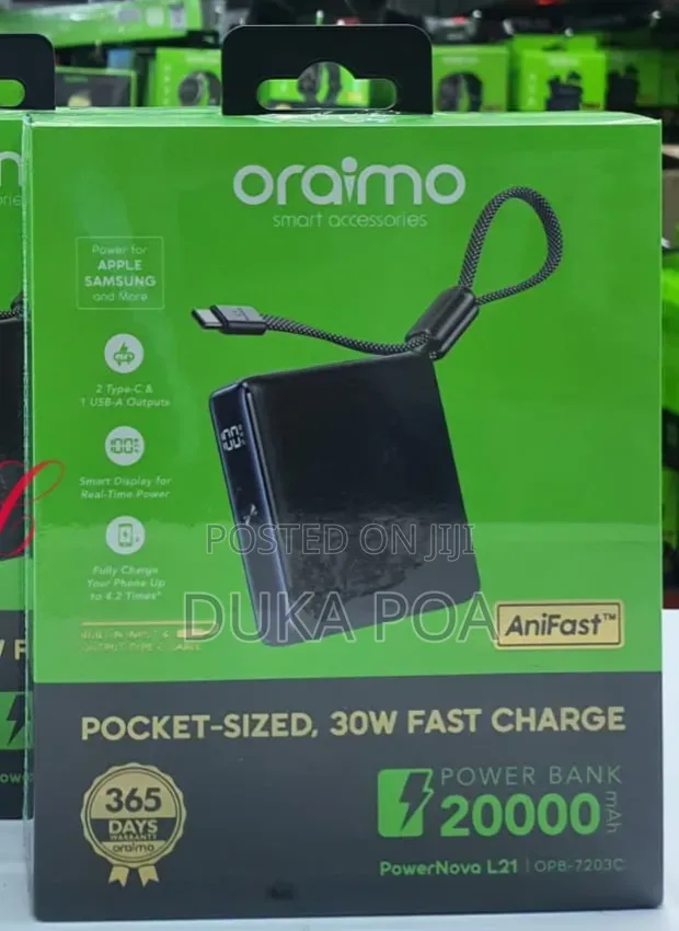 Oraimo Portable Powerbank 30w 20000mah Fast Charging