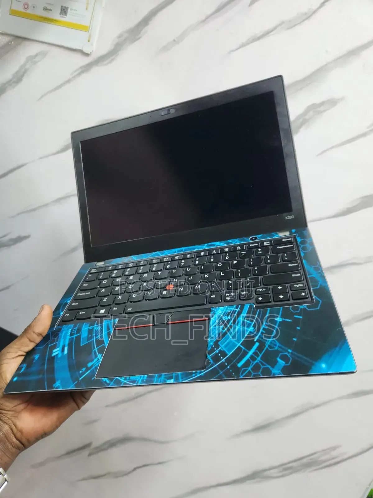 Tech-Themed Blue Vinyl Laptop Skin Sticker