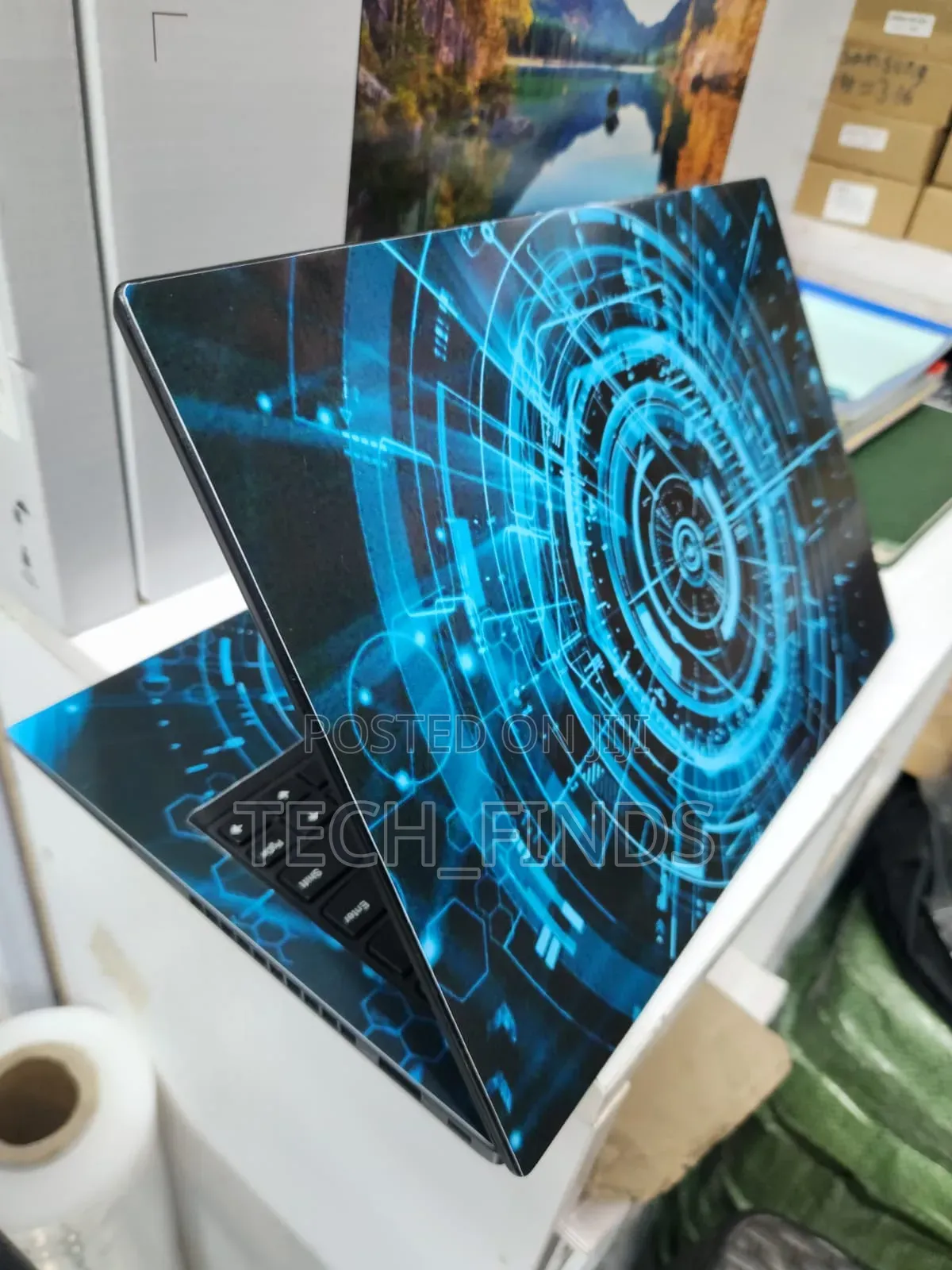 Tech-Themed Blue Vinyl Laptop Skin Sticker