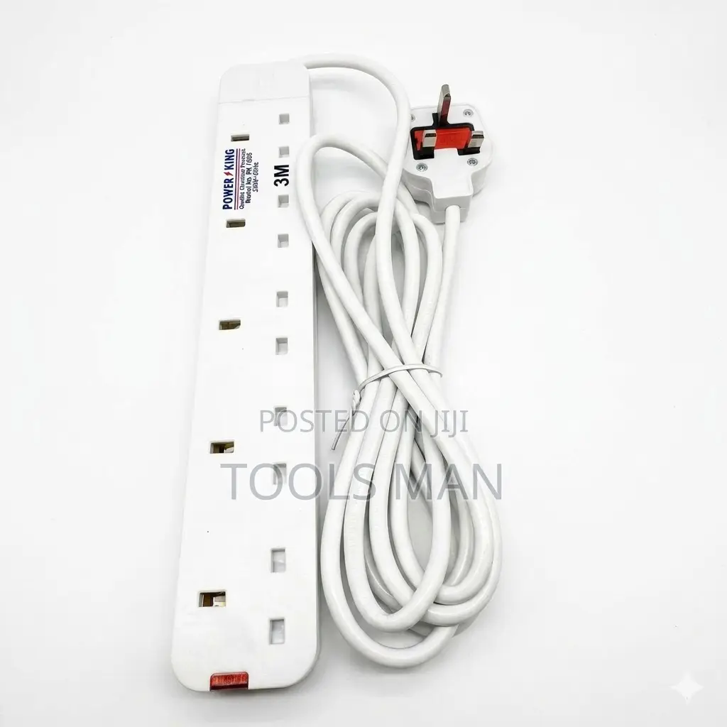 Power King 5-Way Extension Socket - 3m Heavy Duty Cable 13a Fused
