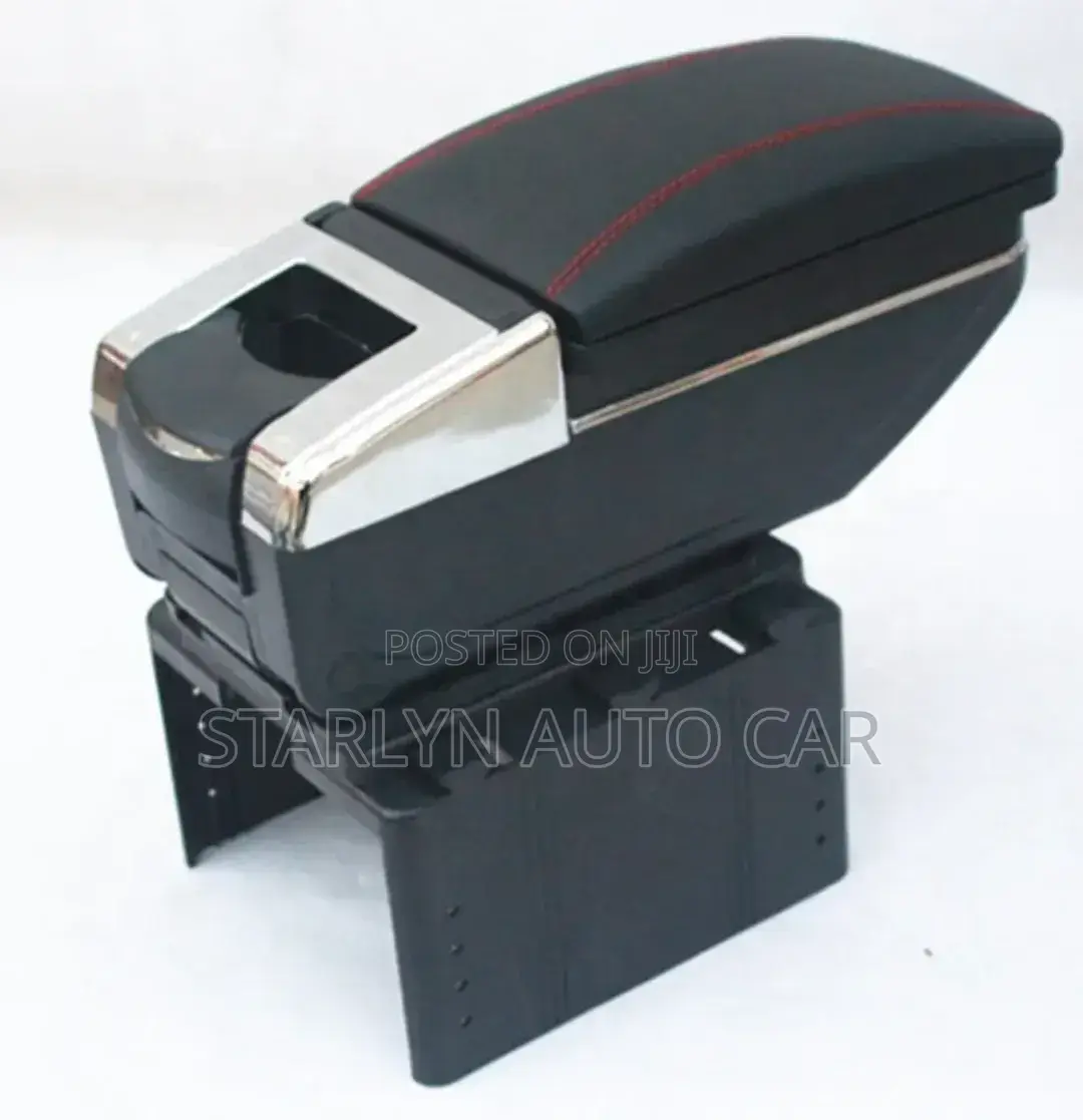 Universal Car Armrest – Sleek Black With Sporty Red Stripe