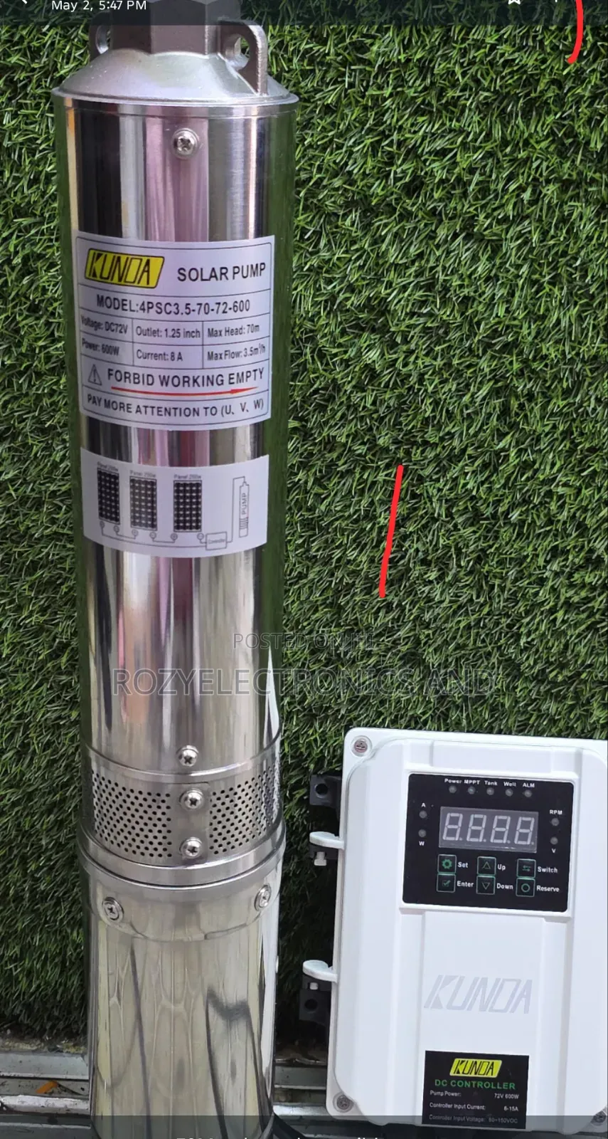 Submassible Solar Pump 600 Watts and 70 M Head With Control Box