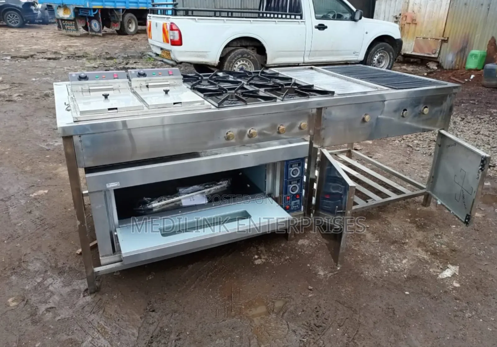 Stainless Combined Cooker Unit(Double Fryer+2 Burner+Grindle)
