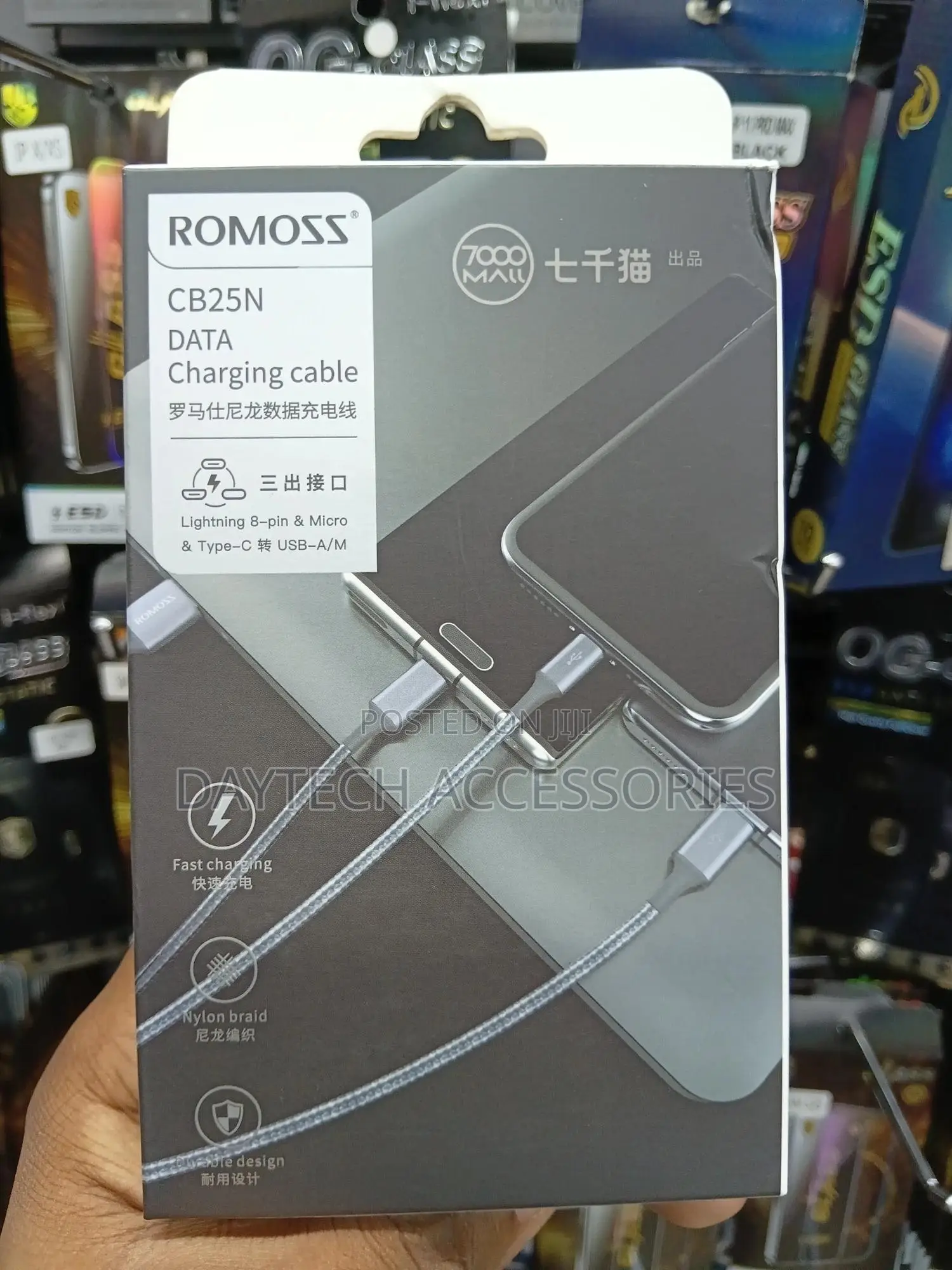 Premium Romoss Cb25n 3 in 1 Fast Charging Woven Cable