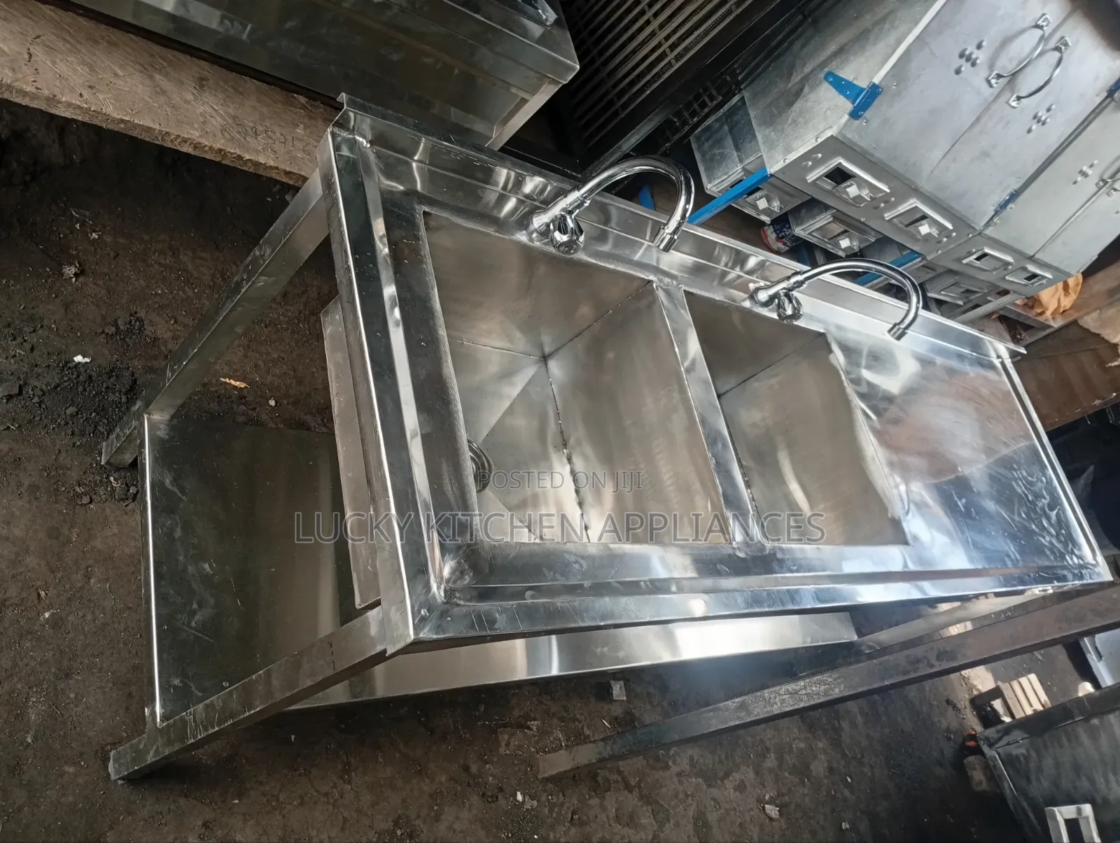 Stainless Steel Heavy Duty Double Bowl Washing Sink With Taps.