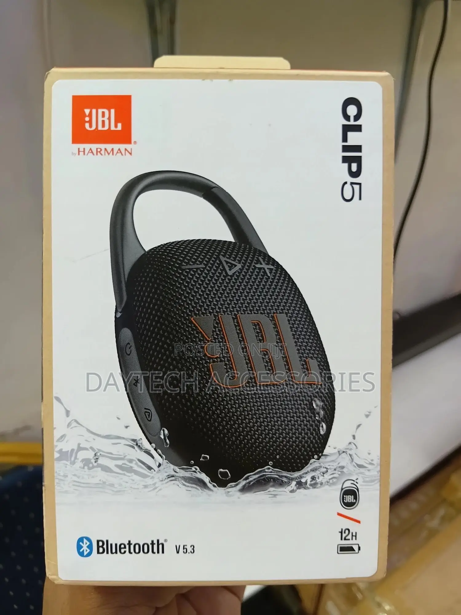 JBL Clip 5 Ultra-Portable Waterproof Bluetooth Speaker in Black.