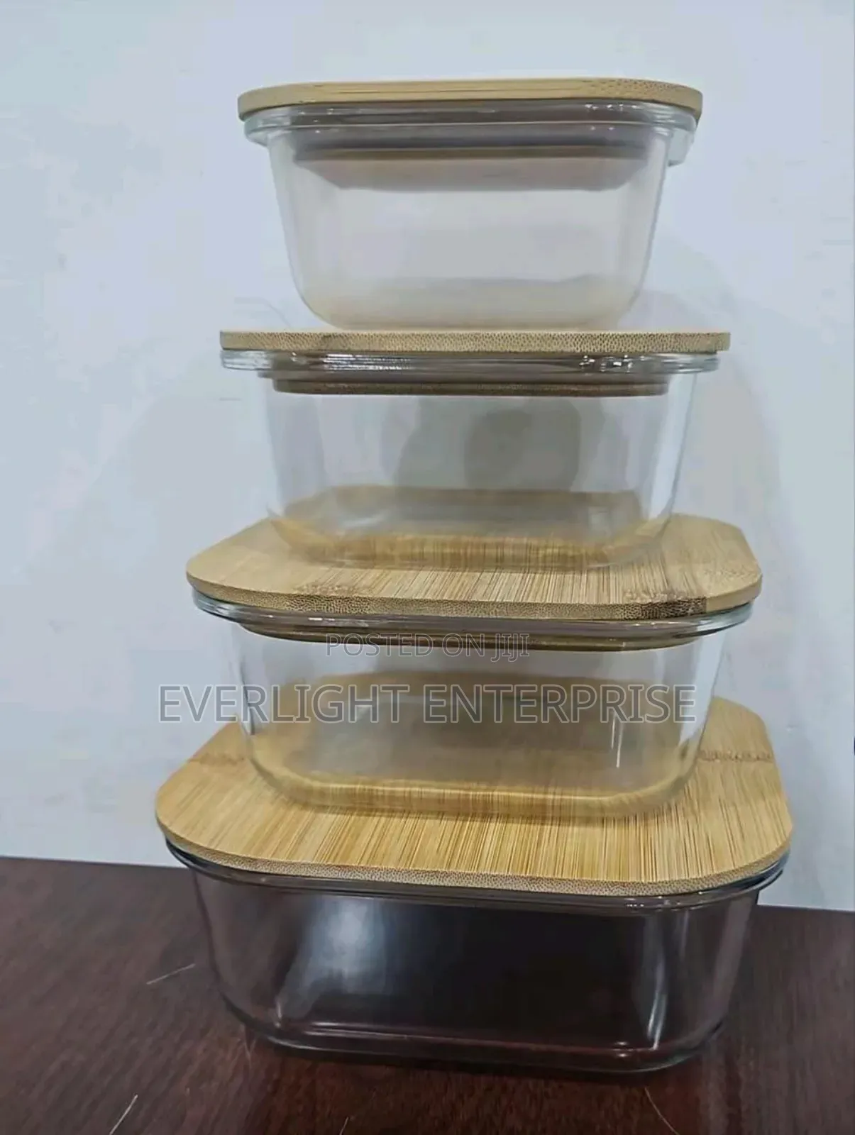 4pc Heavy Glass Food Storage Containers With Air Tight Bamboo Lid
