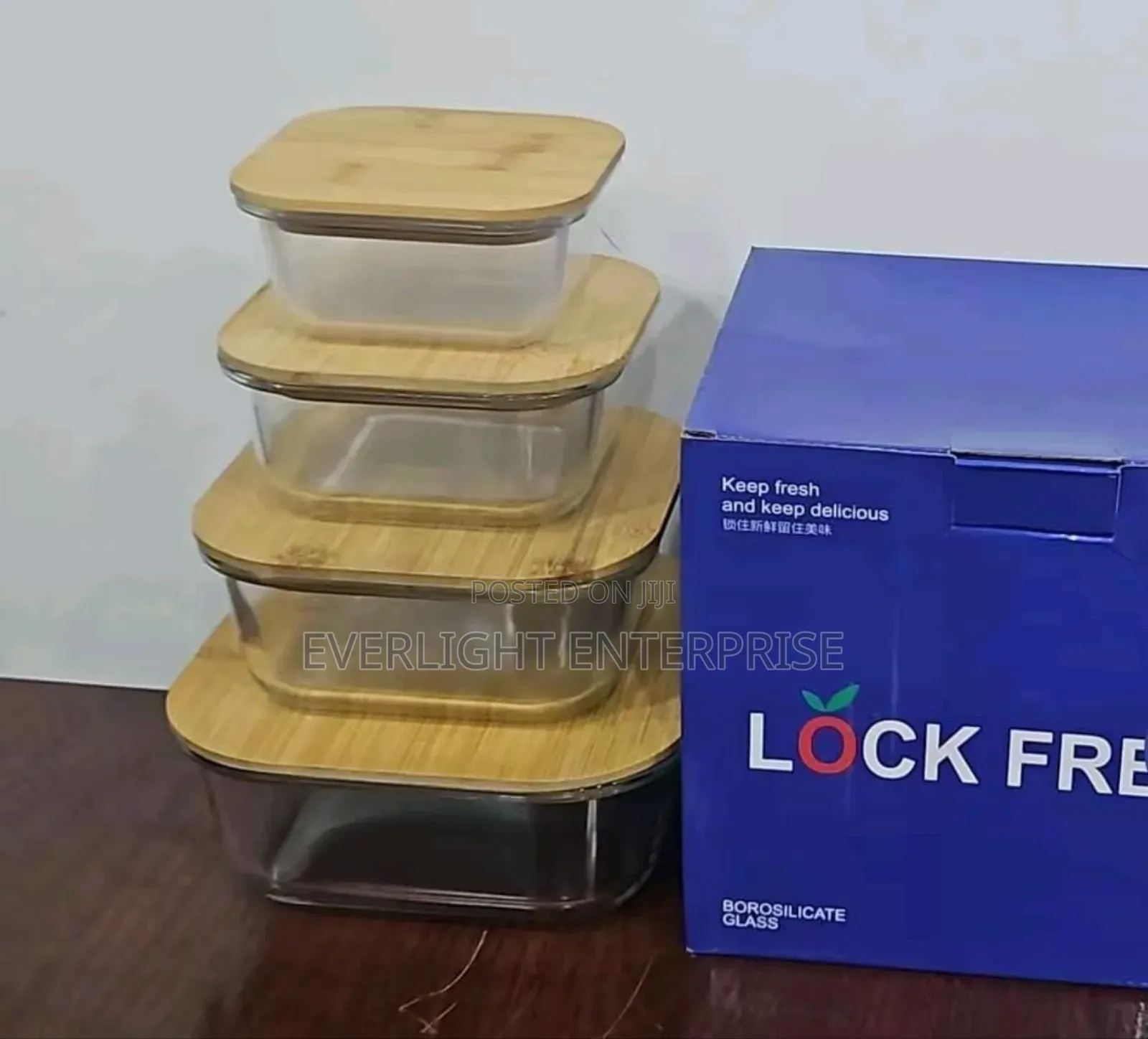 4pc Heavy Glass Food Storage Containers With Air Tight Bamboo Lid