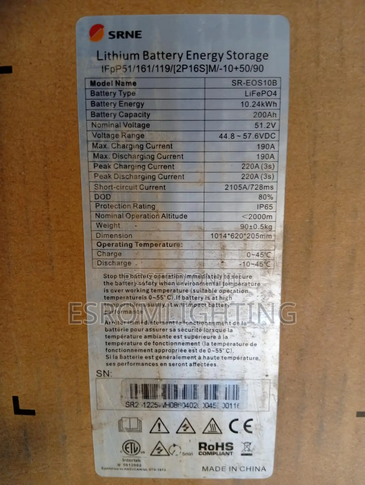 Srne Sr-Eos10b 10.24kwh Lithium Battery With Display