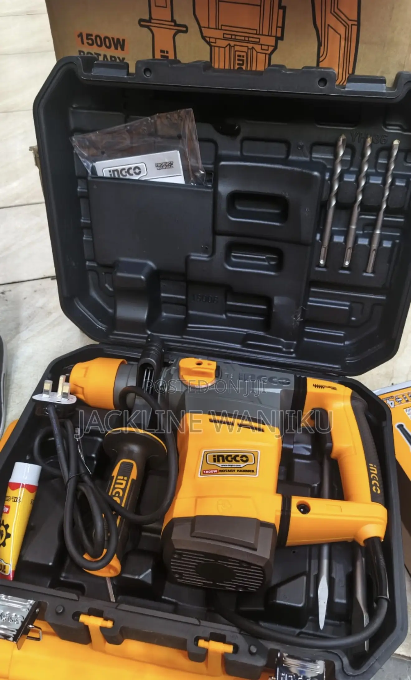 1500w Ingco Rotary Hammer Comes With 2 Chisels and 3 Bits