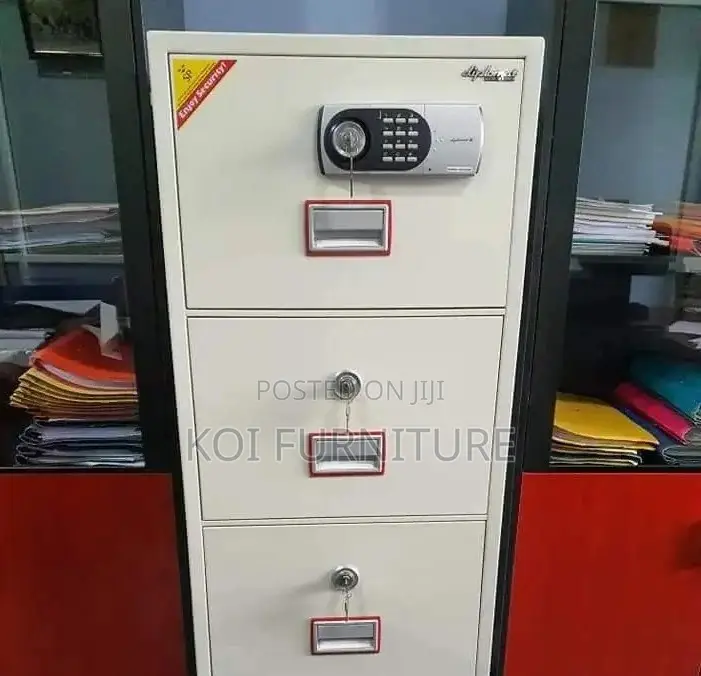 Office Safe; Power Strip Fireproof Executive Safe With 4 Drawers