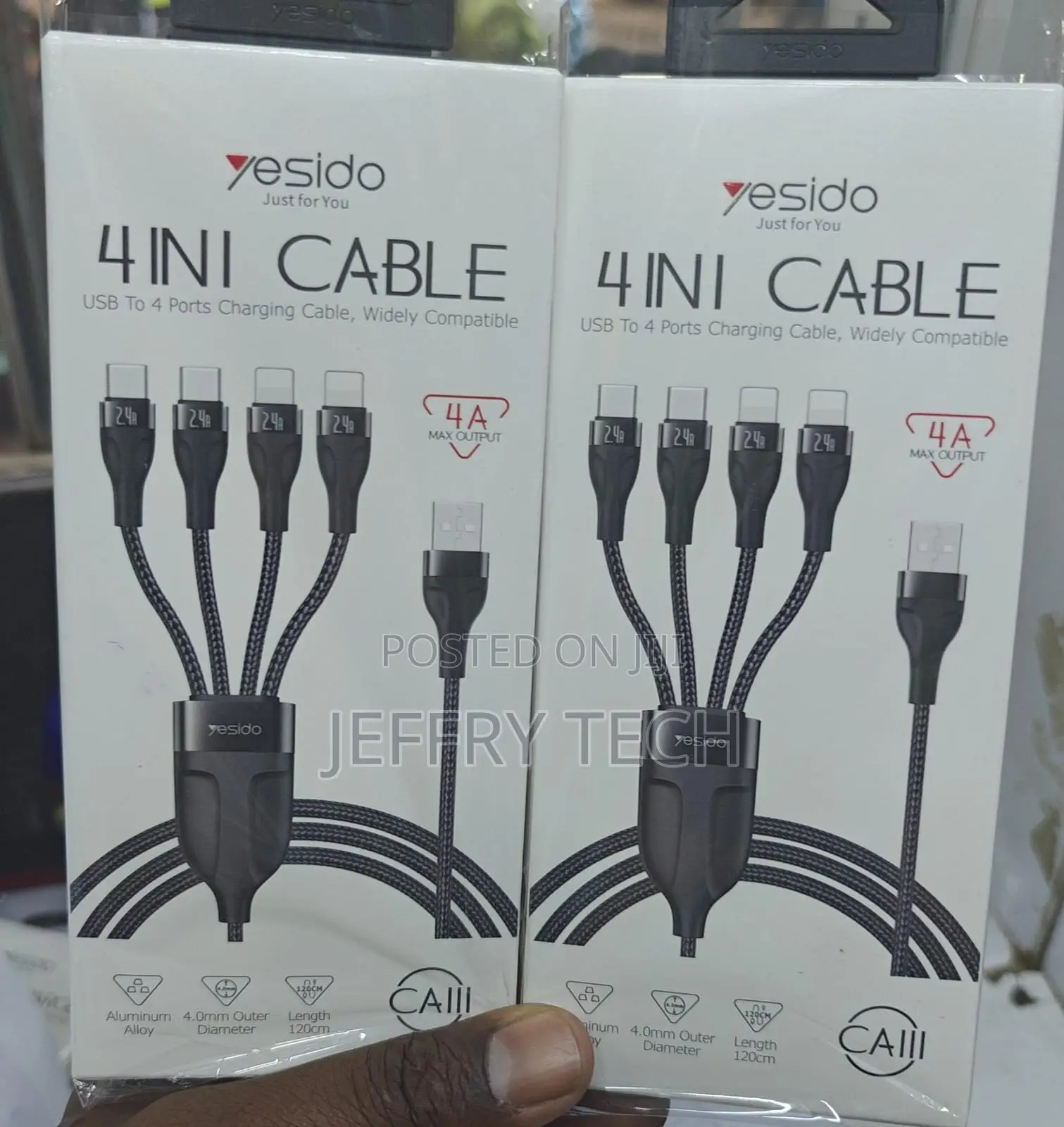 4-in-1 Nylon Usb Charging Cable With Two Type-C and Two Lightning Adap