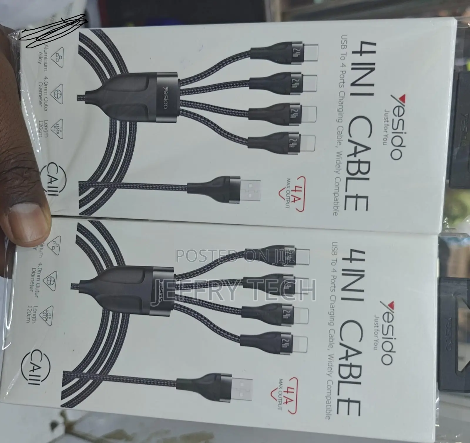 4-in-1 Nylon Usb Charging Cable With Two Type-C and Two Lightning Adap