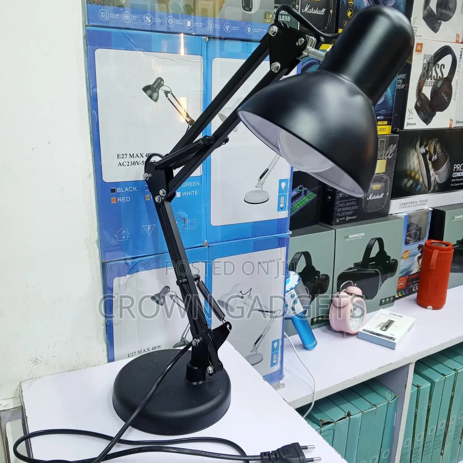 Black Swing Arm Desk Lamp E27 Clamp Table Base Light
